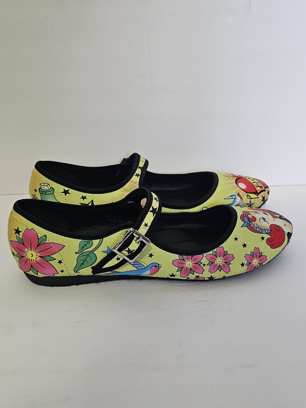 Risque Yellow Floral Tattoo-Print Mary Jane Shoes - Picture 4 of 10